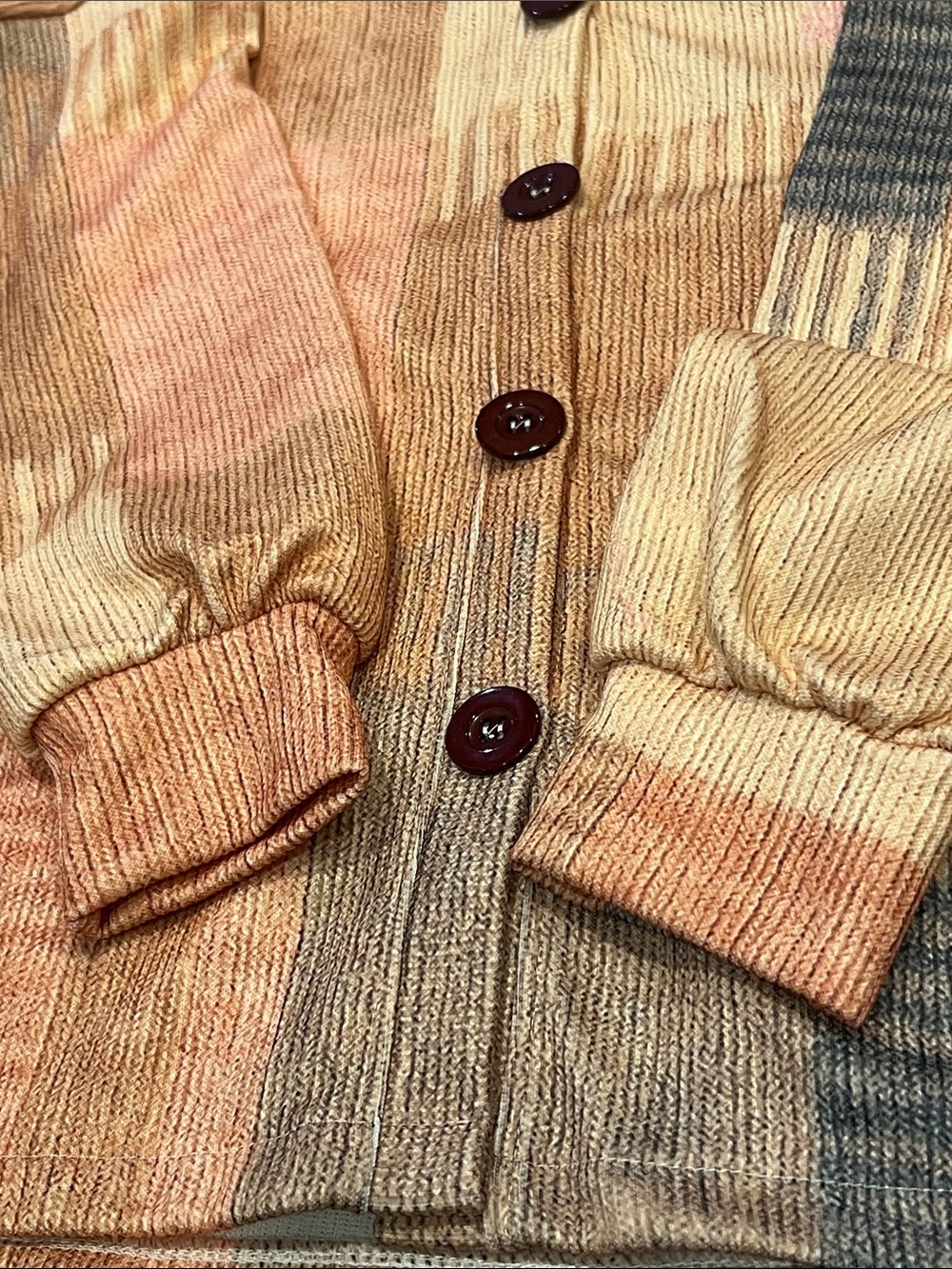 Breast Cancer Awareness Patchwork Multicolor Button-Front Cardigan Top Size L - Picture 7 of 8